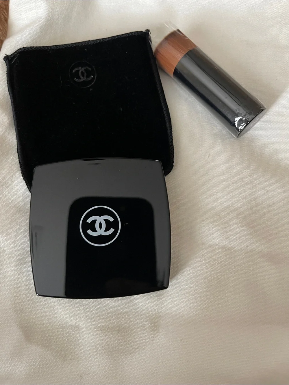 CHANEL Black & Gold Mirror Duo Compact with Brush